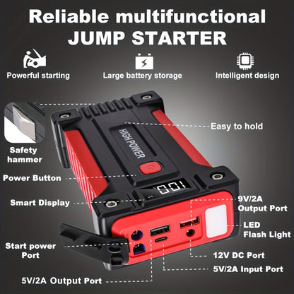 12V Jump Starter with F07, F13, F19 or F03 Black Model Options, Digital Display, LED Light and USB Connections