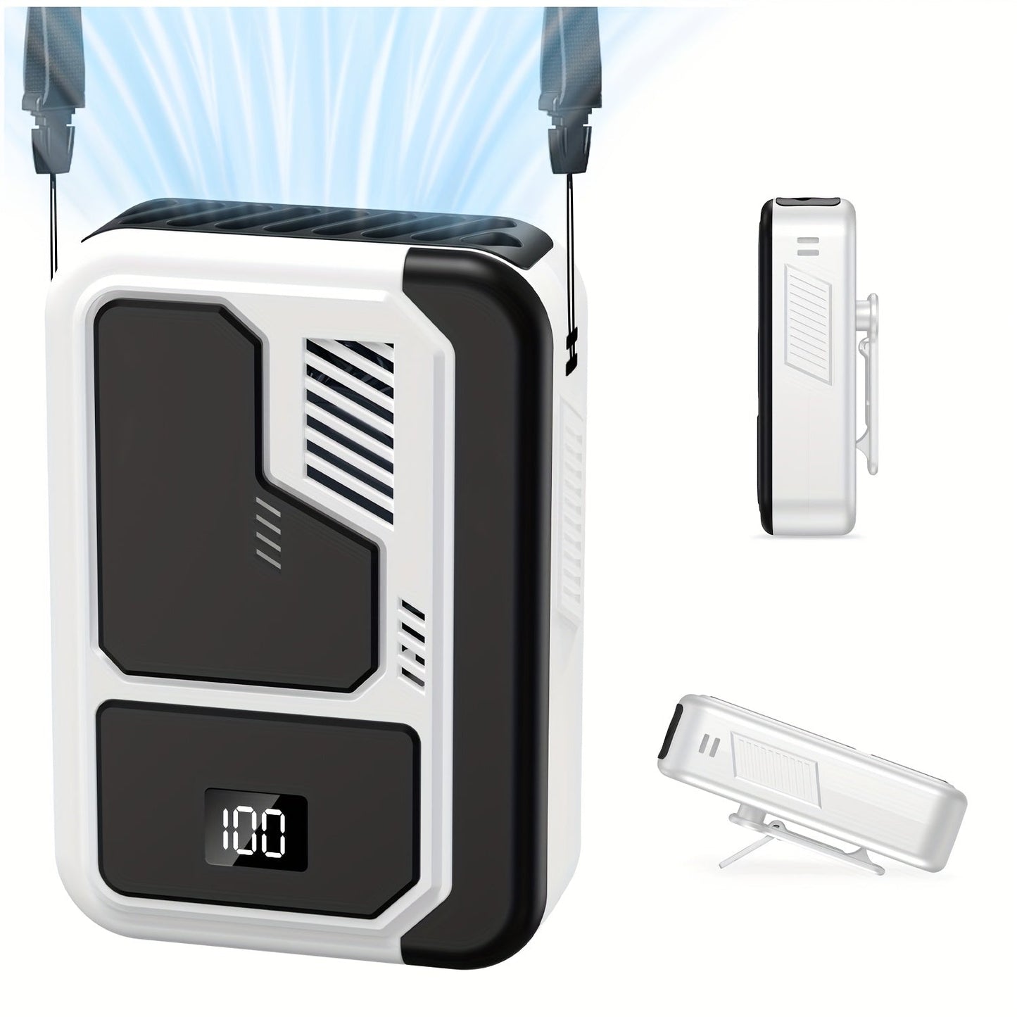 Portable Fan 3000mAh Three-Speed Desk, Neck and Waist Model with USB Charging and Three Color Options