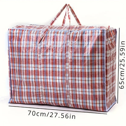 Storage Bag Set, 3-Piece Checkered Fabric Moving Organizers with Zipper Closures, Carry Handles and Foldable Design