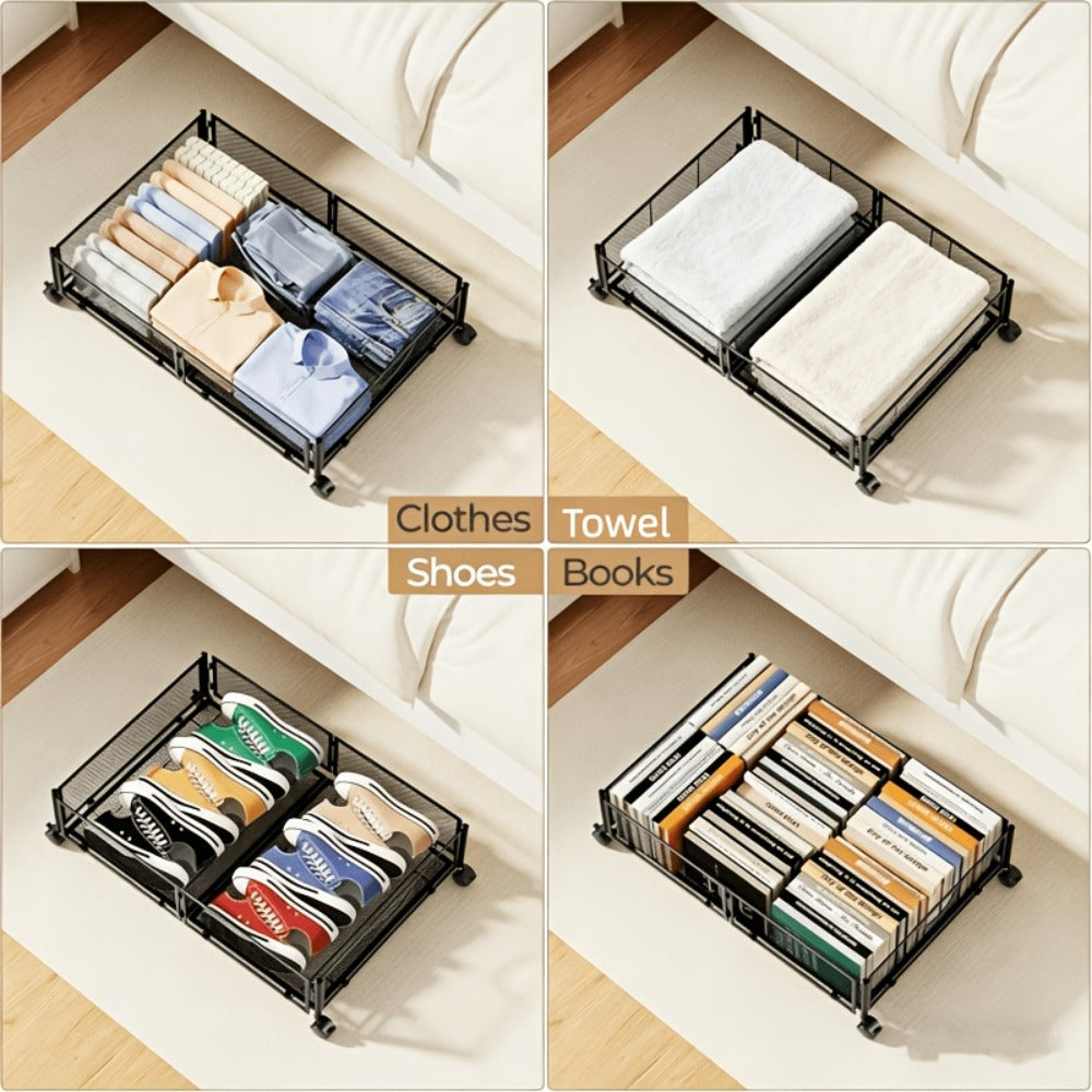 Under Bed Storage Containers with Wheels & Handles – Shoes, Clothes, Blankets Organizer