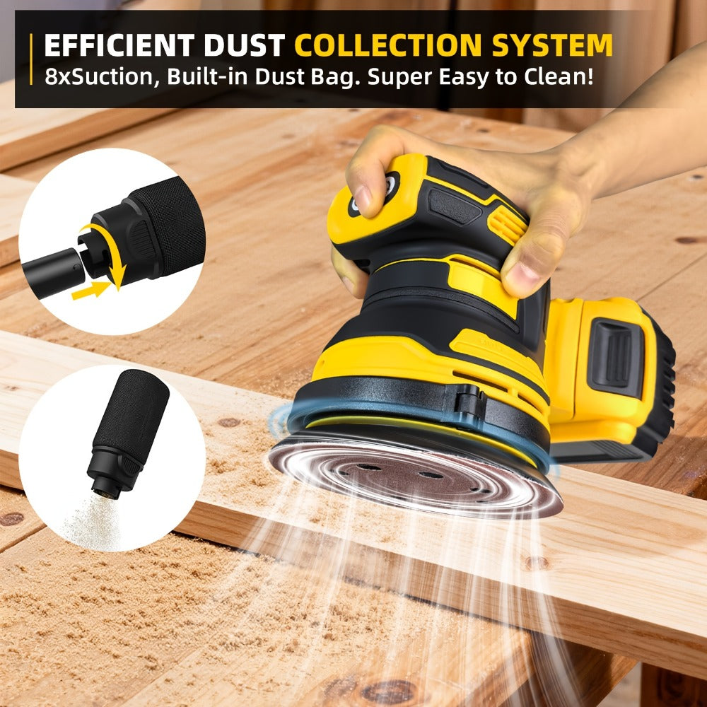 Cordless Orbital Sander Compatible with DeWalt DCB Battery – 5-Inch Brushless Motor Variable Speed Palm Sander with 30pcs Sandpapers & Dust Collection Bag for Woodworking
