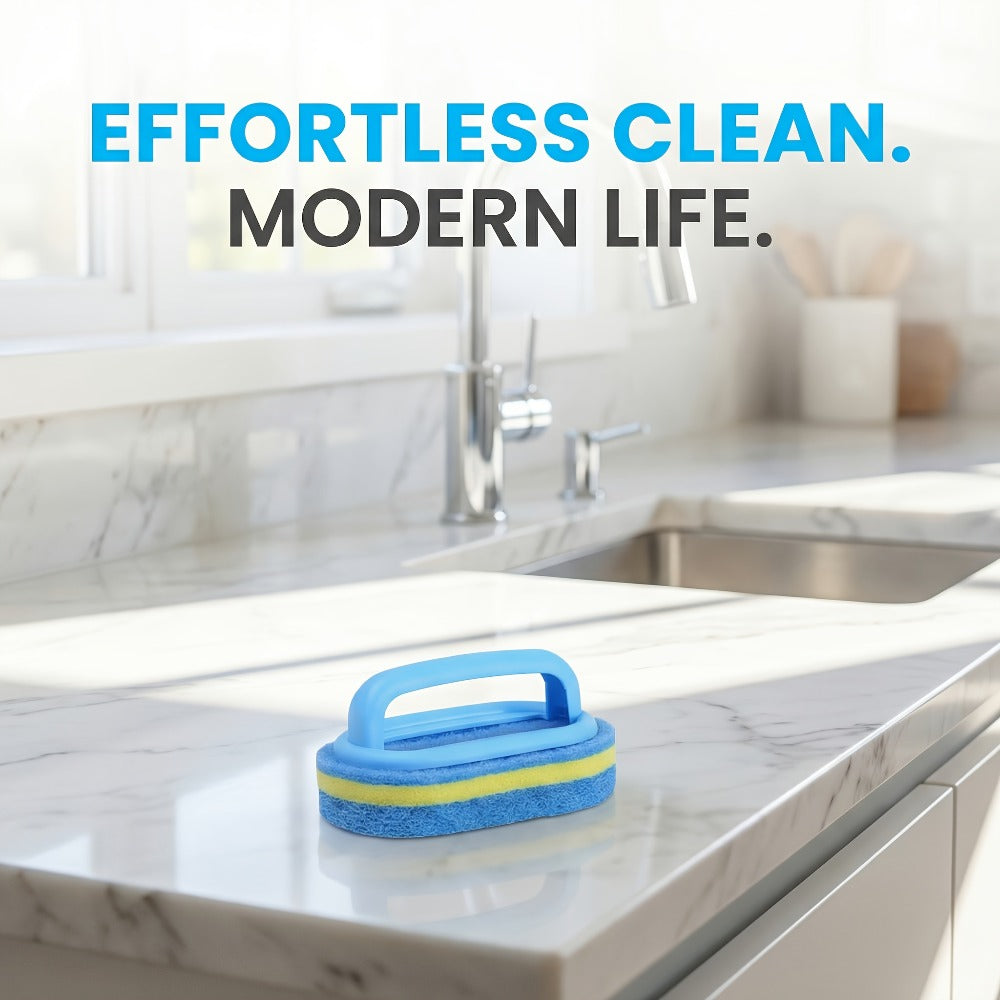 Natural Sponge Cleaning Brushes Set of 5 – Thickened Ergonomic Handle, Quick-Drying, Pill-Free, Multi-Surface Kitchen Bathroom Dishware Pool Scrubber Pads