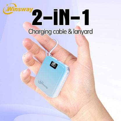 10000mAh Winsway Power Bank with 22.5W Label, Built-In USB-A and USB-C Cables and Gradient Colors