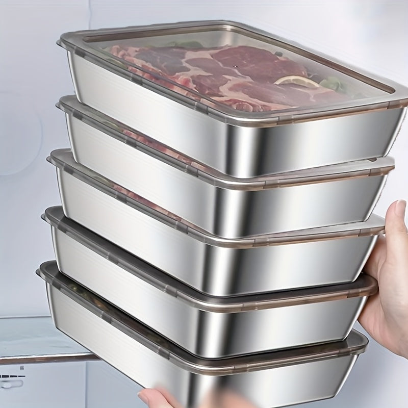 Food Storage Containers Five-Piece Stainless Steel Tray Set with Included Lids for Meal Prep and Refrigerator Use