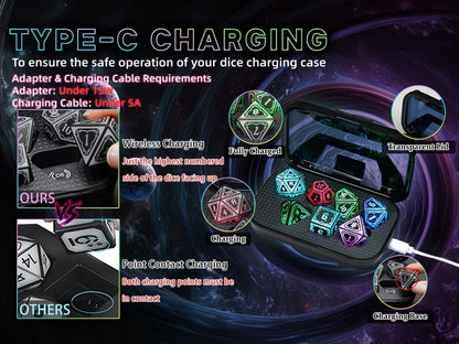 Glowing DnD Dice Set with Wireless Rechargeable Charging Case with the Listed Color, Size or Set Options for Everyday Use