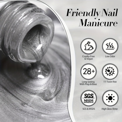10ml BORN PRETTY MY78 Cat Eye Gel Polish in Smoky Ash Gray with Magnetic Tool and UV/LED Curing Label