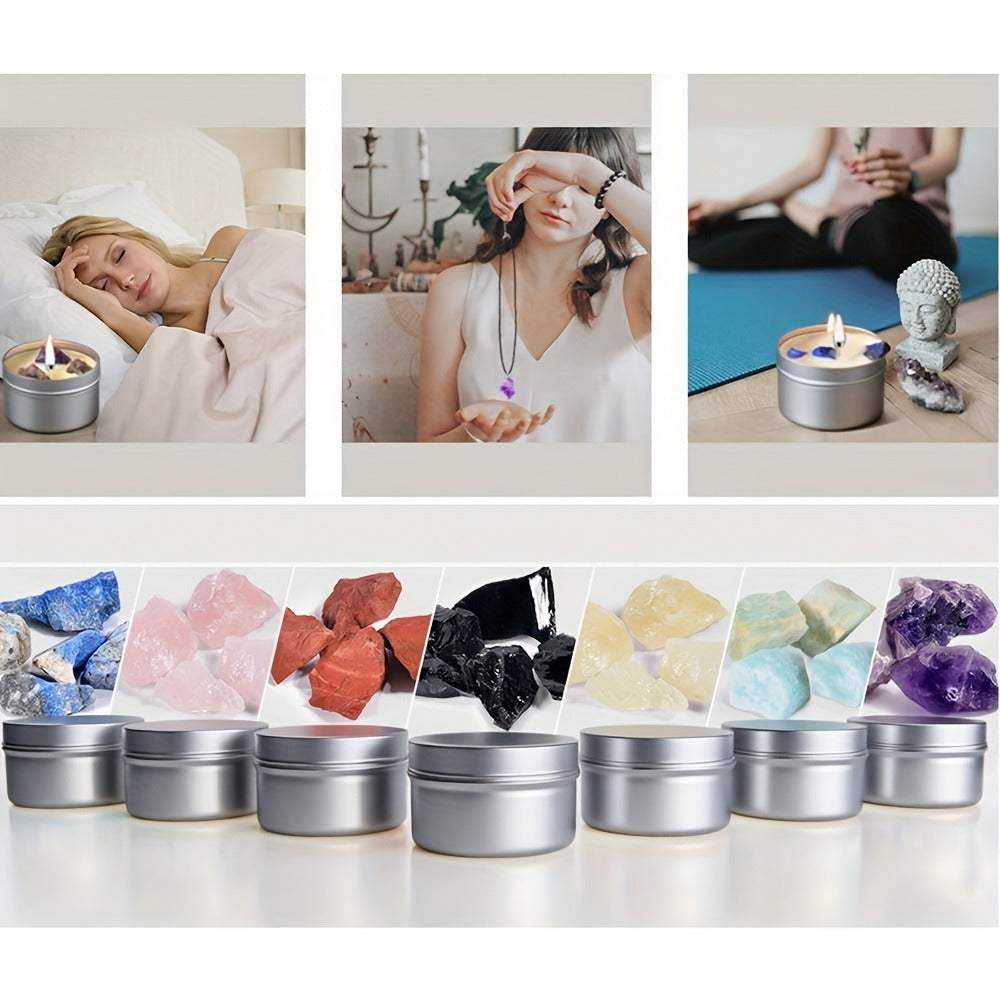 Seven-Piece Color Candle Gift Box with Crystal-Style Pendant Necklaces and Pictured 2.2 oz Tins