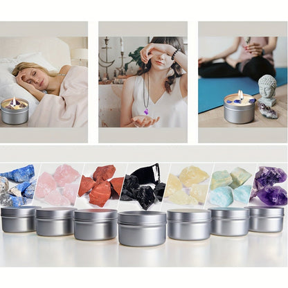 Seven-Piece Color Candle Gift Box with Crystal-Style Pendant Necklaces and Pictured 2.2 oz Tins