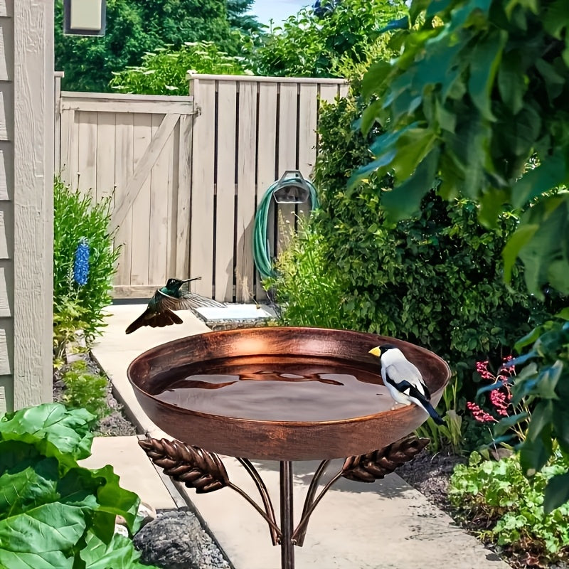 Garden Bird Station Options with 87.99-Inch Four-Hook Pole, Round Feeder or Leaf-Accent Bath