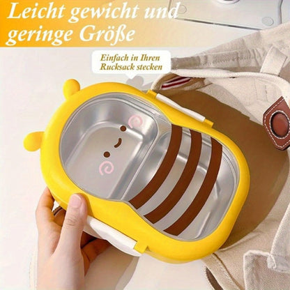 Cute Bee Lunch Box Stainless Steel, 304 Food Grade 2-Compartment Bento Box with Bee-Themed Lid for Kids