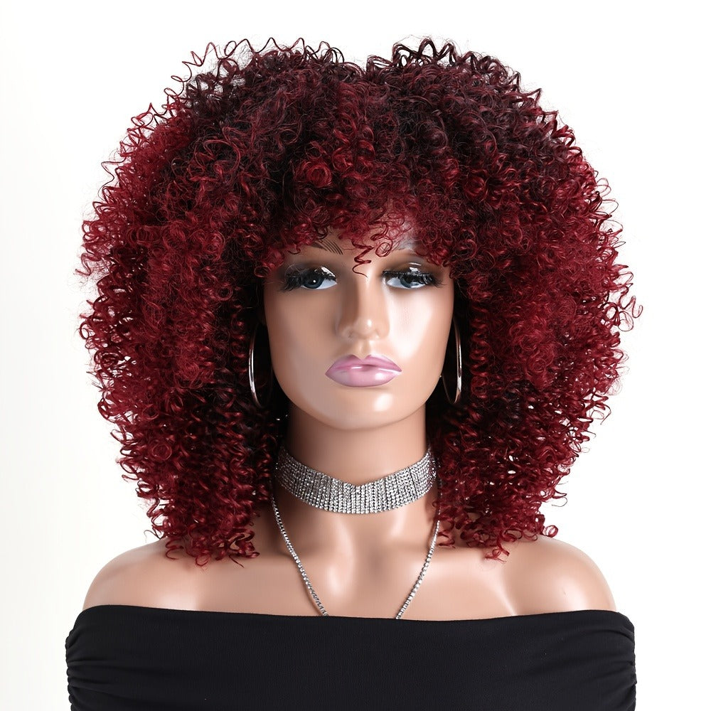 Synthetic Wig 16-Inch Kinky Curly Afro with Elastic Net Cap in 18 Color Options for Cosplay Looks