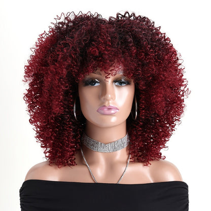 Synthetic Wig 16-Inch Kinky Curly Afro with Elastic Net Cap in 18 Color Options for Cosplay Looks