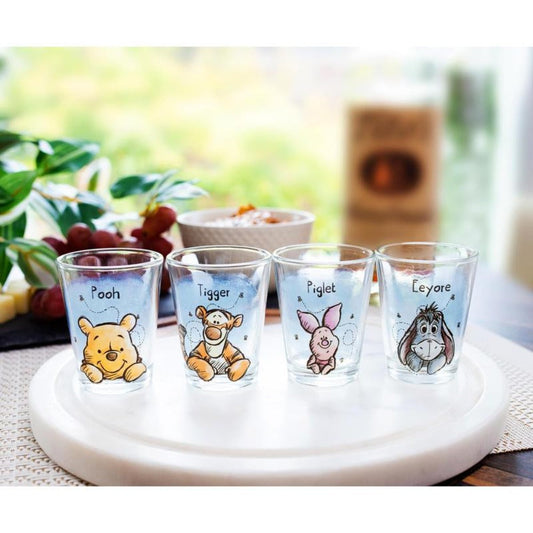 Winnie the Pooh Mini Shot Glasses Set of 4 – Disney Character 2oz Glass Cups Pooh Piglet Eeyore Tigger BPA-Free Dishwasher Safe Gift