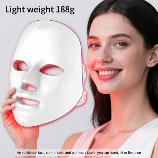 LED Light Therapy Facial Mask Device 7 Color Photon Skin Rejuvenation Face Care Beauty Tool USB Rechargeable Anti-Aging Wrinkle Acne Treatment Home Spa Gift