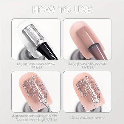 Mirror Metallic Silver Nail Art Gel in XEIJAYI Electroplating-Style Bottle with Cap-Mounted Detail Brush
