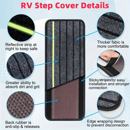 RV Step Covers Non-Slip Reflective – Durable Polyester Camping Rug Set for Travel Trailer, Motorhome & Outdoor Adventures, 2 or 4 Pack, Black