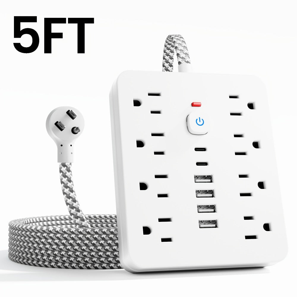 Power Strip 14-in-1 Wall-Mount Model with 8 AC Outlets, 4 USB-A, 2 USB-C and 5- or 10-Foot Flat-Plug Cord