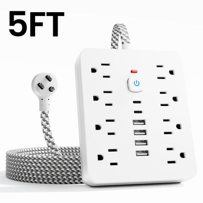 Power Strip 14-in-1 Wall-Mount Model with 8 AC Outlets, 4 USB-A, 2 USB-C and 5- or 10-Foot Flat-Plug Cord