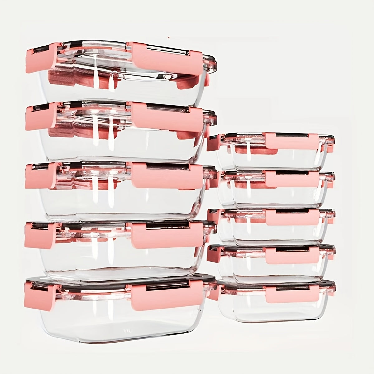 Food Storage Containers Ten-Piece Borosilicate Glass Set with Snap-Lock Lids in Pink, Black or Green