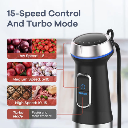 Silver 7-in-1-Labeled Immersion Blender Set with 1500ml Chopper, 800ml Beaker, Whisk and Frother