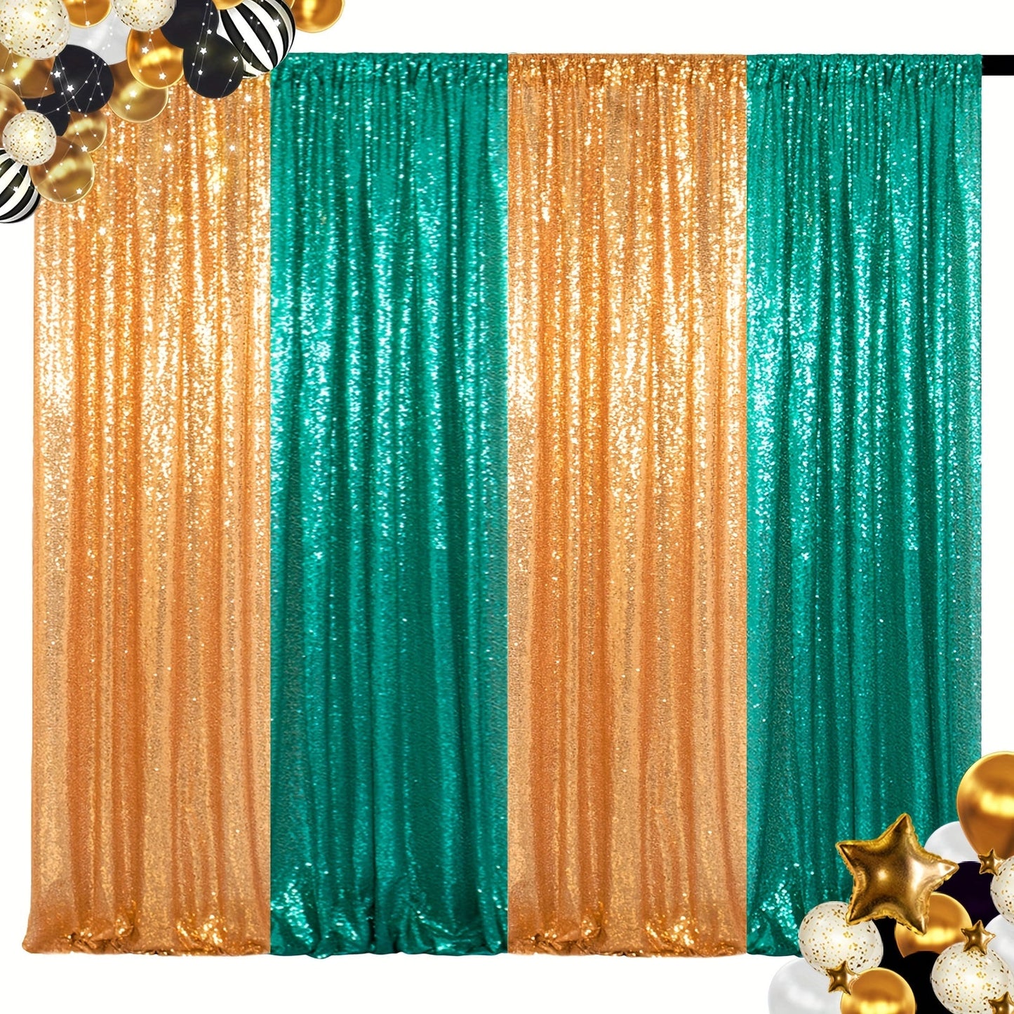 Sequin Backdrop Curtain 4 Panels 2FTx8FT – Shimmer Glitter Background for Wedding Party Photo Booth Decoration