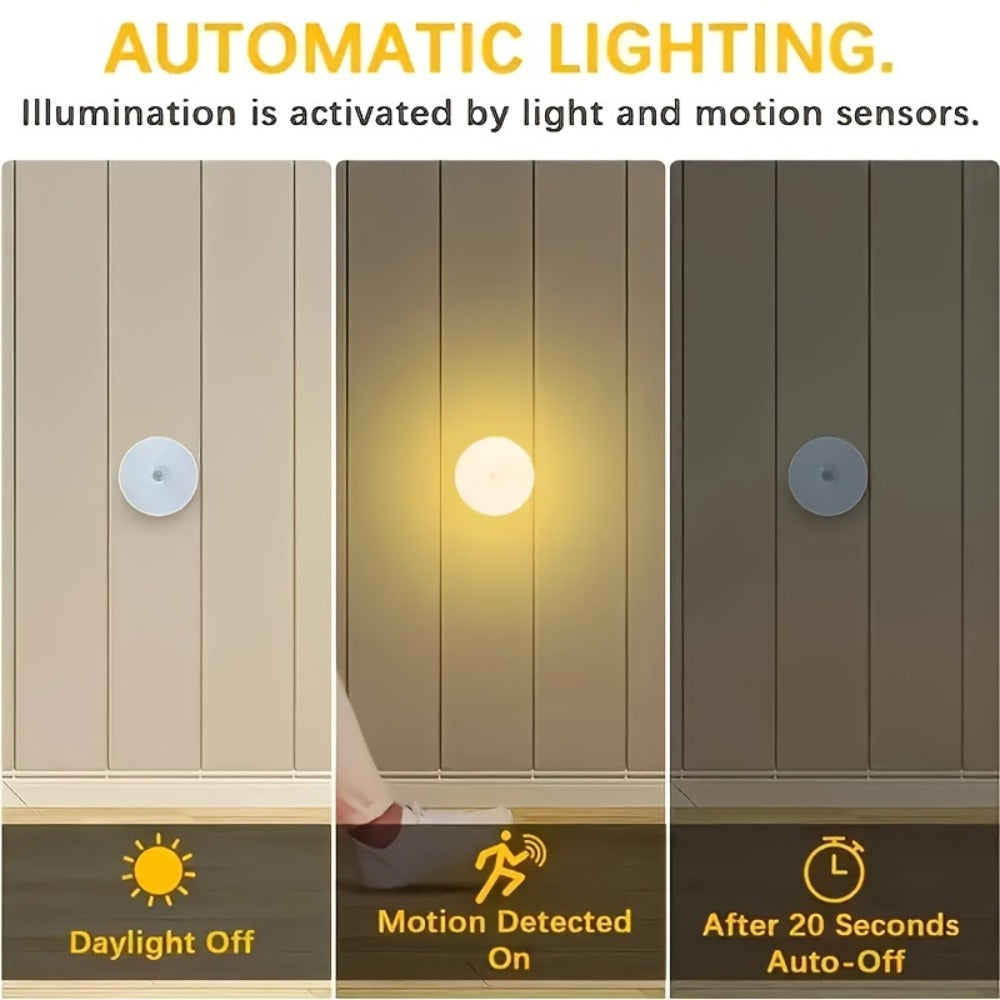 Night Light Motion and Light Sensor 6-Pack with USB Rechargeable Power in Warm White or White LED Options