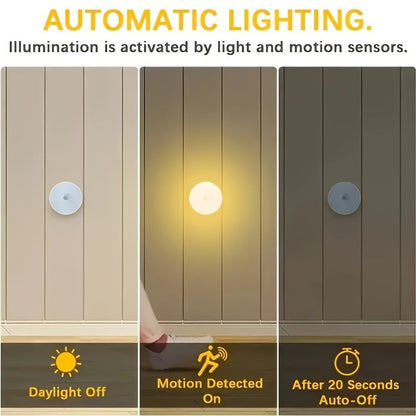 Night Light Motion and Light Sensor 6-Pack with USB Rechargeable Power in Warm White or White LED Options