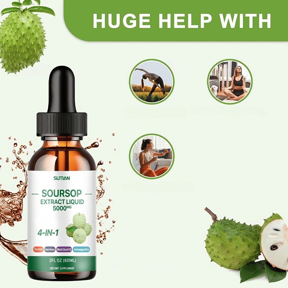 Dietary Supplement Soursop Liquid Drops with Black Seed Oil, Ashwagandha and Seaweed, 2 fl oz