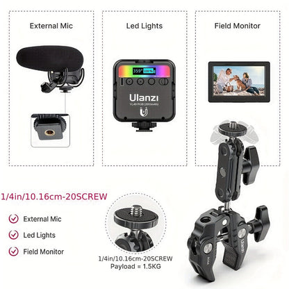 ULANZI Super Clamp 360° Ballhead Magic Arm Double Ball Head Camera Mount with 1/4"-20 & 3/8"-16 Thread for Canon Nikon DSLR, Action Camera, LED Lights, DJI Ronin & Freefly MOVI
