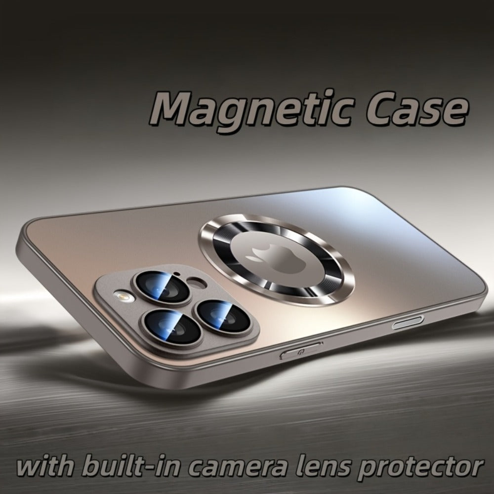 Frosted Glass MagSafe iPhone Case Ultra-Thin with Built-In Lens Film Anti-Drop Skin-Sensitive Protective Cover for iPhone 17 Pro Max 16 Pro 16 Plus 15 Pro Max 14 Pro – Slim Magnetic Wireless Charging