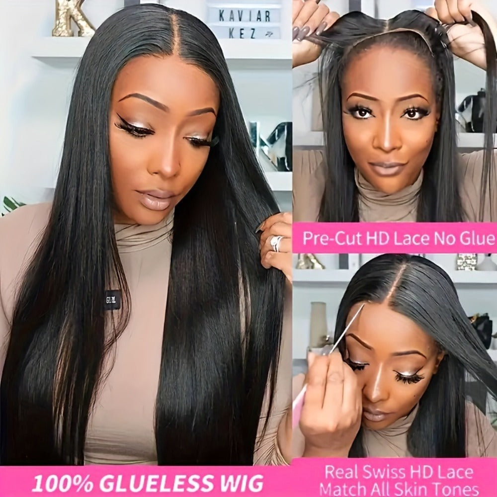 Straight Human Hair Wig with 4x4 Lace Closure, Center Part and Black 16–36 Inch Length Options