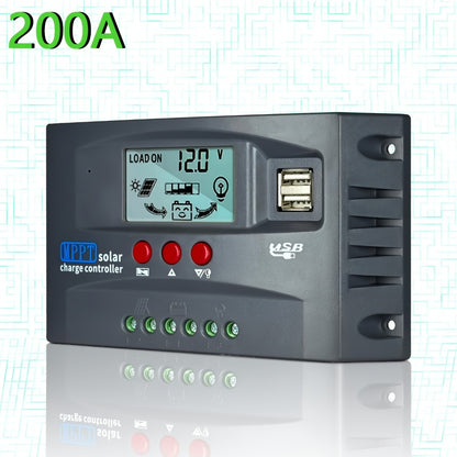 MPPT Solar Charge Controller 12V 24V – 150A/200A Auto-Tracking Solar Panel Regulator with LCD Display, Dual USB Port, Timer & Load Control for Gel Sealed Flooded & Lithium Batteries