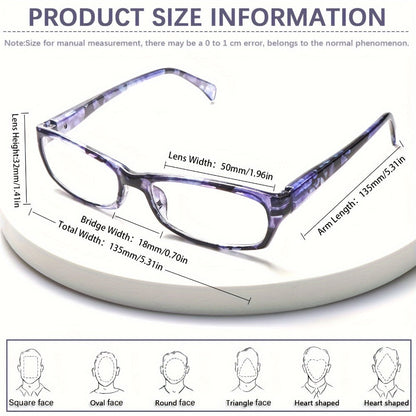 Reading Glasses – Five-Pair Rectangular Blue-Light Lens Set with Spring Hinges and Mixed Colors