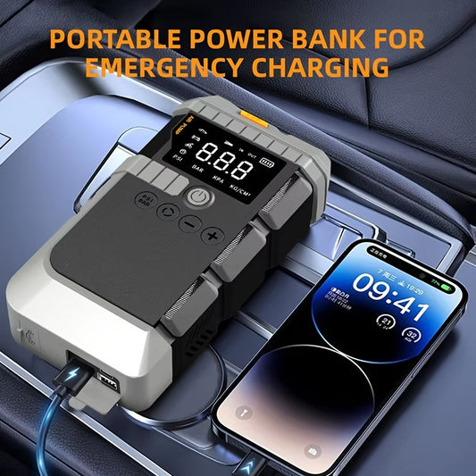 Jump Starter Power Bank 10000A 4-in-1 with 150 PSI Air Compressor LED Emergency Light USB Charging for Gas Diesel 12V Car Battery Emergency Starter Kit
