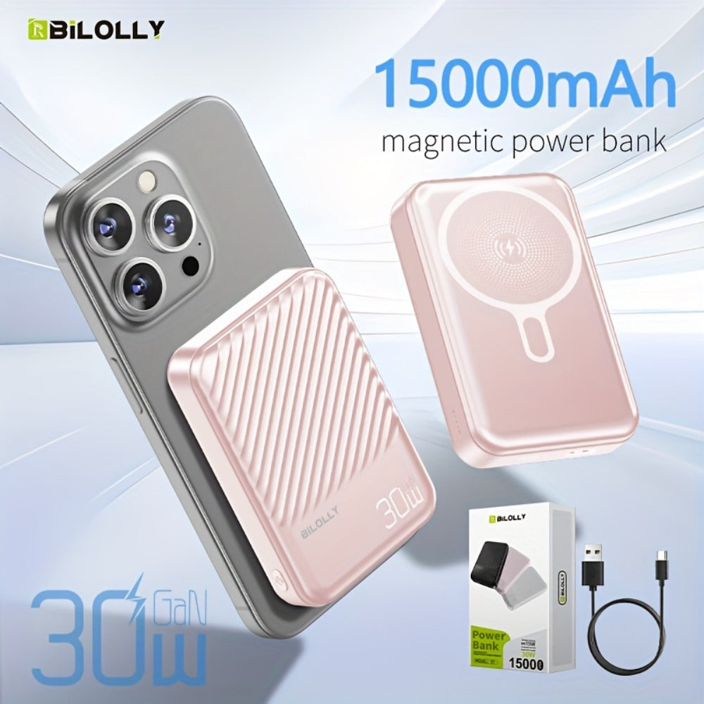 30W Fast Charging Magnetic Power Bank 6000 10000 15000mAh – 15W Wireless Output MagSafe Compatible Portable Charger Dual USB-C Battery Pack for iPhone 17 16 15 14 13 12 Android