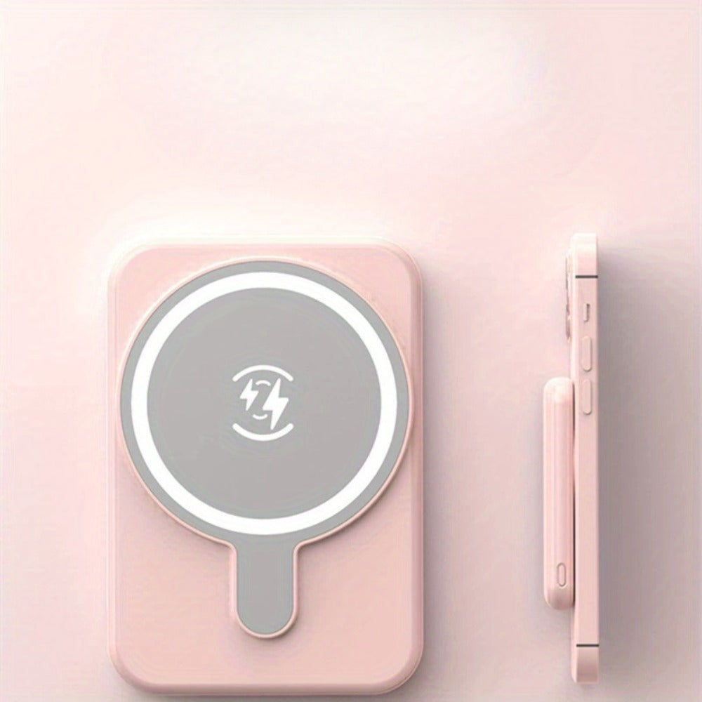 20000mAh Magnetic Wireless Power Bank with Lower-Edge Wired Ports, Side Button and Black or Pink Finish