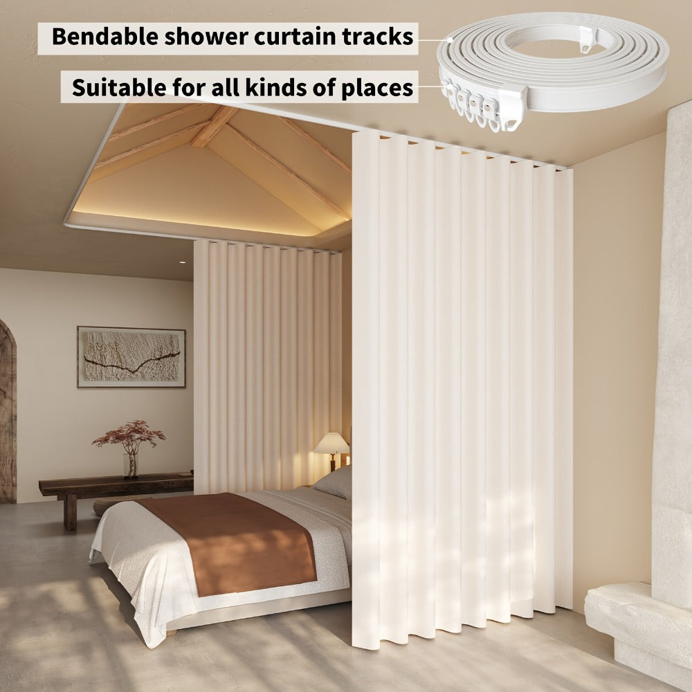 Flexible Curtain Rail Track – Bendable PVC Ceiling Mount Curtain Rod for Bay Window, Bathroom & Home Decor, Trim-to-Fit Monorail Curtain Track System