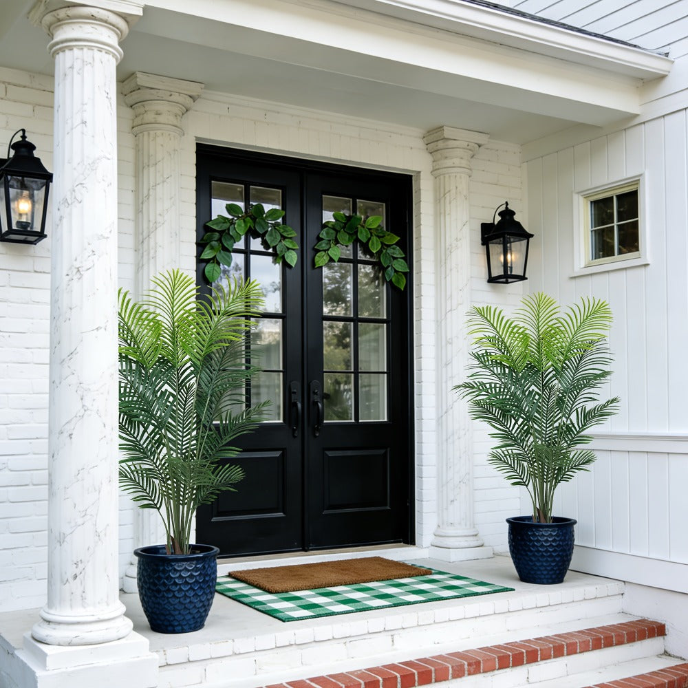 Artificial Areca Palm Tree in 4, 5 or 6-Foot Heights with Frond Count and White Planter Options