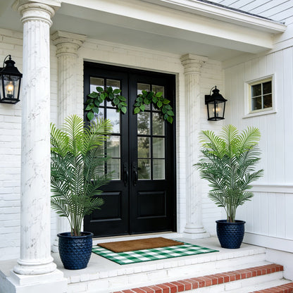 Artificial Areca Palm Tree in 4, 5 or 6-Foot Heights with Frond Count and White Planter Options
