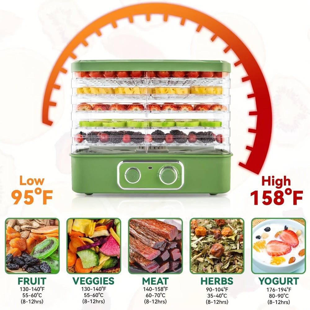 Food Dehydrator Machine 5-Tray BPA-Free Stackable 240W Digital Temperature Control 95-158°F Quiet 33dB Overheat Protection for Jerky Fruit Meat Veggies Herbs Snacks Home Use