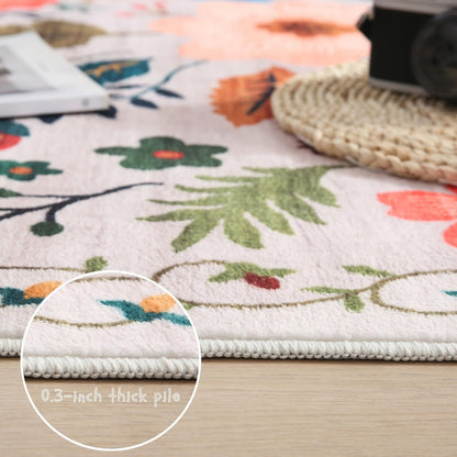 Area Rug Bohemian Floral Plush Runner with Four Machine-Washable Sizes for Bedroom or Kitchen