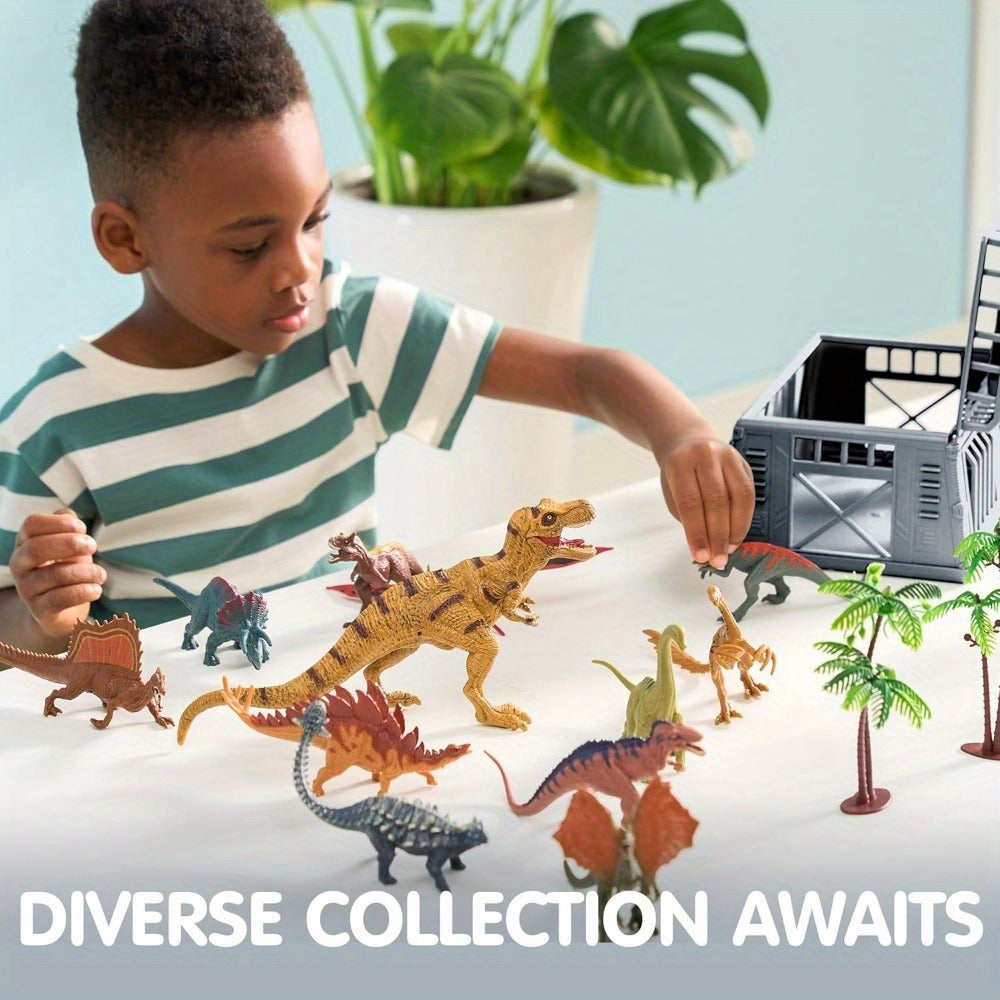 Dinosaur Toys for Kids 19pcs with Play Mat & Storage Cage – Realistic Dinosaur Figures Playset for Boys Girls Ages 3+, Birthday Gift, Christmas Gift, Party Favor