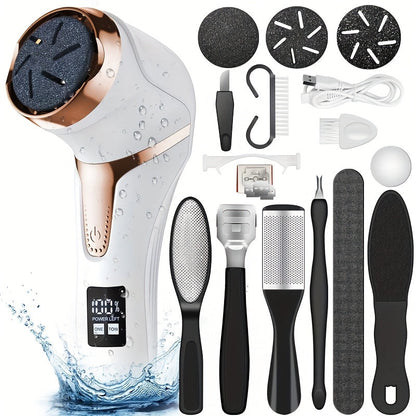 Electric Foot Callus Remover with 10pcs Pedicure Set, IPX7 Waterproof Rechargeable Foot Grinder, Multi-Speed LCD Display Electric Foot File for Dead Skin, Cracked Heels & Smooth Feet – Pink, White, Black