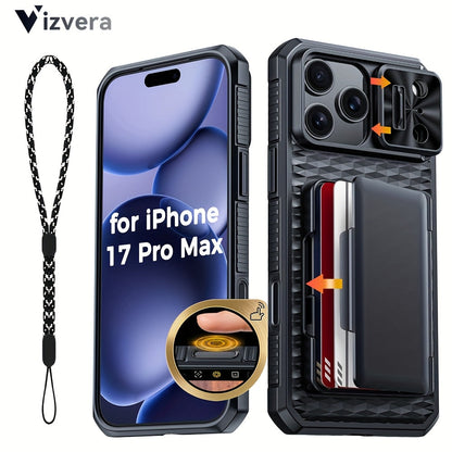 iPhone 17 Pro Max Wallet Case with Lanyard, 4-5 Card Holder, Sliding Lens Cover & Camera Control Button – Premium Protective Wallet Phone Cover for iPhone 17 Pro Max