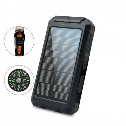 Power Bank Solar 20000mAh with Dual USB, LED Flashlight, Compass and Black or Orange Shell