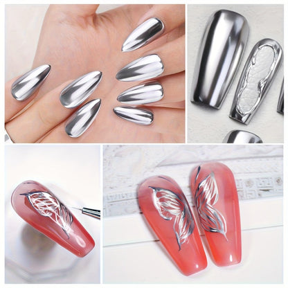 Mirror Metallic Silver Nail Art Gel in XEIJAYI Electroplating-Style Bottle with Cap-Mounted Detail Brush