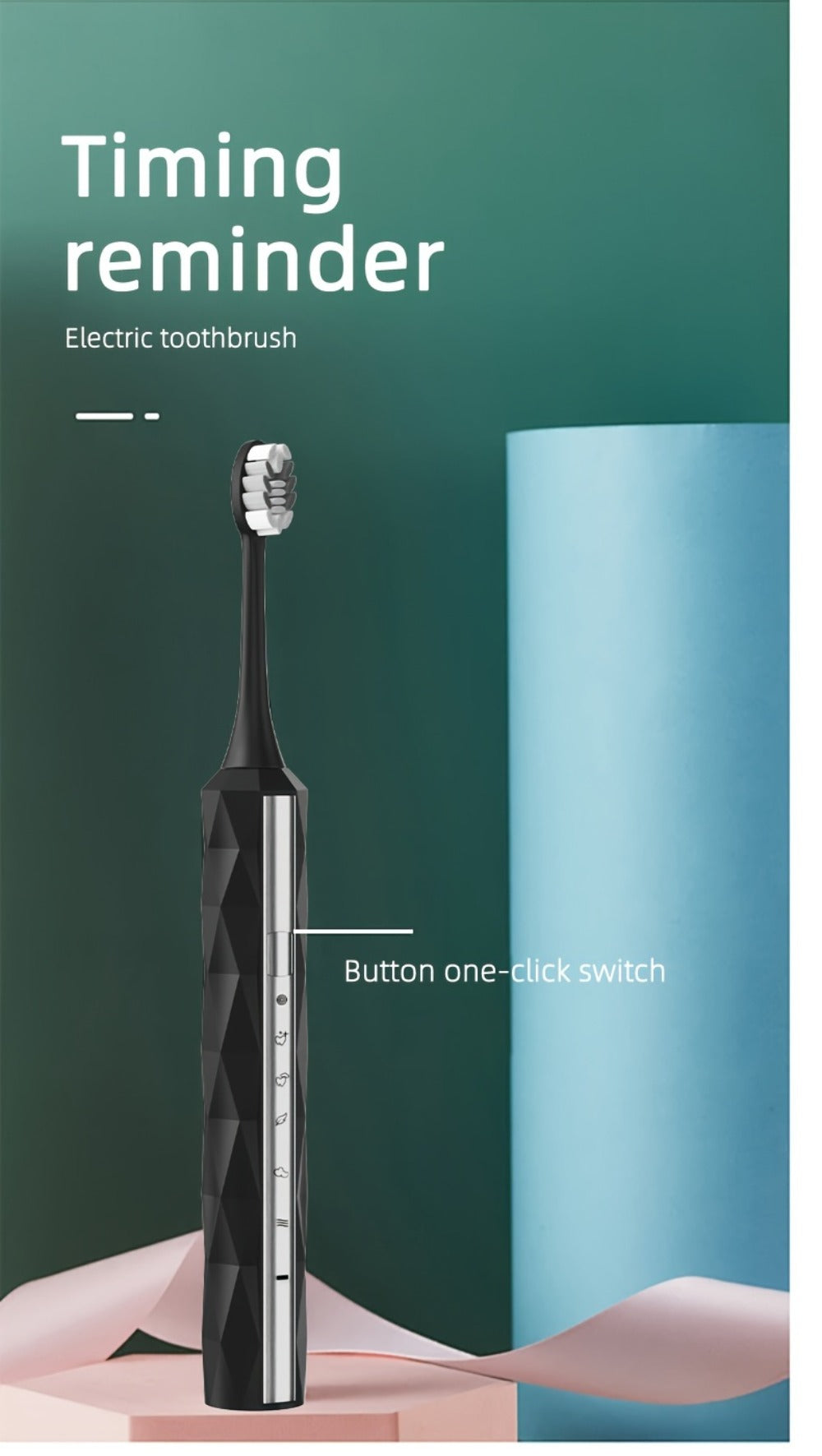 Electric Toothbrush with IPX8 Rating, Five Brush Heads, Metal Handle, USB Charging and Two-Minute Timer