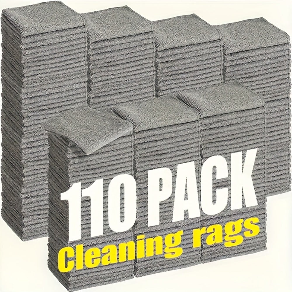 110-Piece Gray Microfiber Cleaning Cloth Pack with Pictured 9.8 x 9.8-Inch Reusable Household Towels