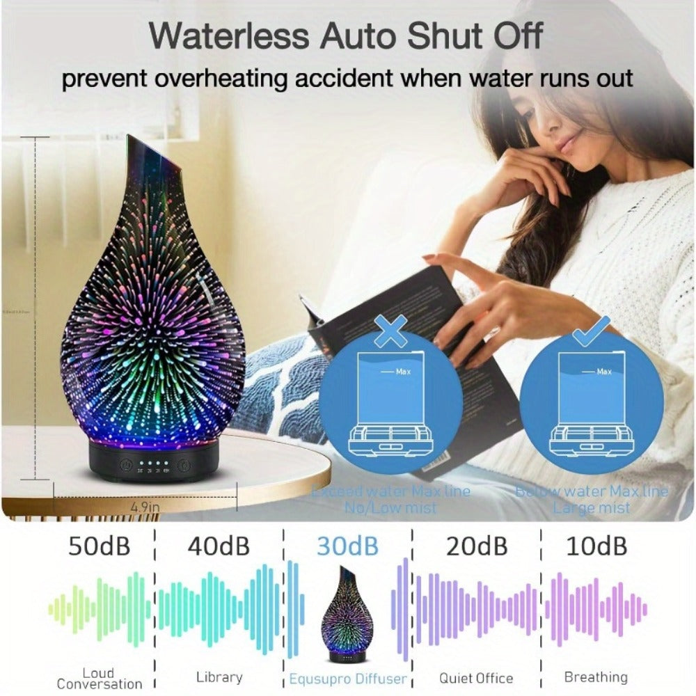 120ml Glass Essential Oil Diffuser with Teardrop Body, Four Timer Labels, Seven-Color Light and Oil Bundle
