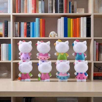 KT Cat Mini Figurine Set 8pcs | Cute Anime Desktop Ornaments Collectible Dolls | Car Dashboard Home Office Decor Gift for Birthday Valentine's Day Halloween Christmas